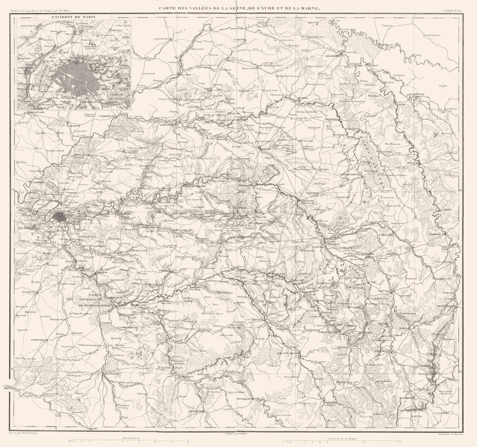FRANCE EAST CENTRE. Vallées de la Seine, de L'Aube et de la Marne 1859 old map